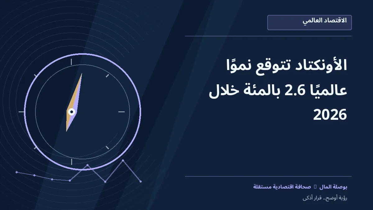 رسم معلوماتي تحريري توضيحي لموضوع الأونكتاد تتوقع نموًا عالميًا 2.6% خلال 2026